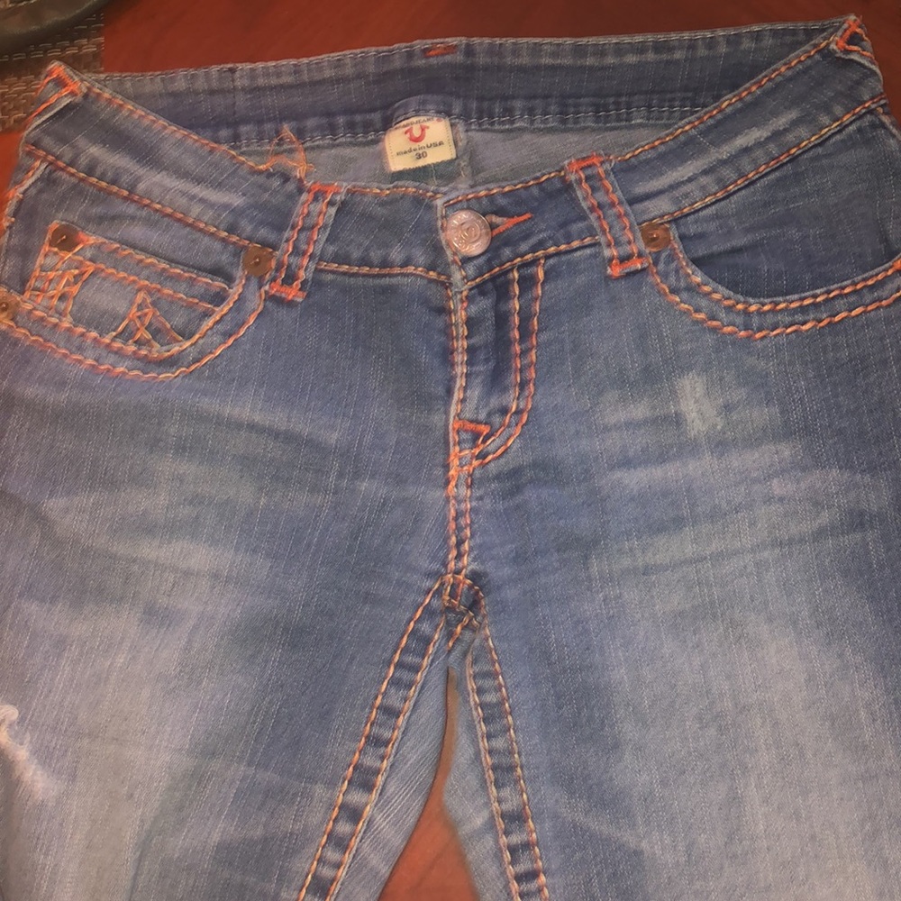 Prwnd True Religion orange stitches boot cut jeans sz30 x29 in fair  conditions